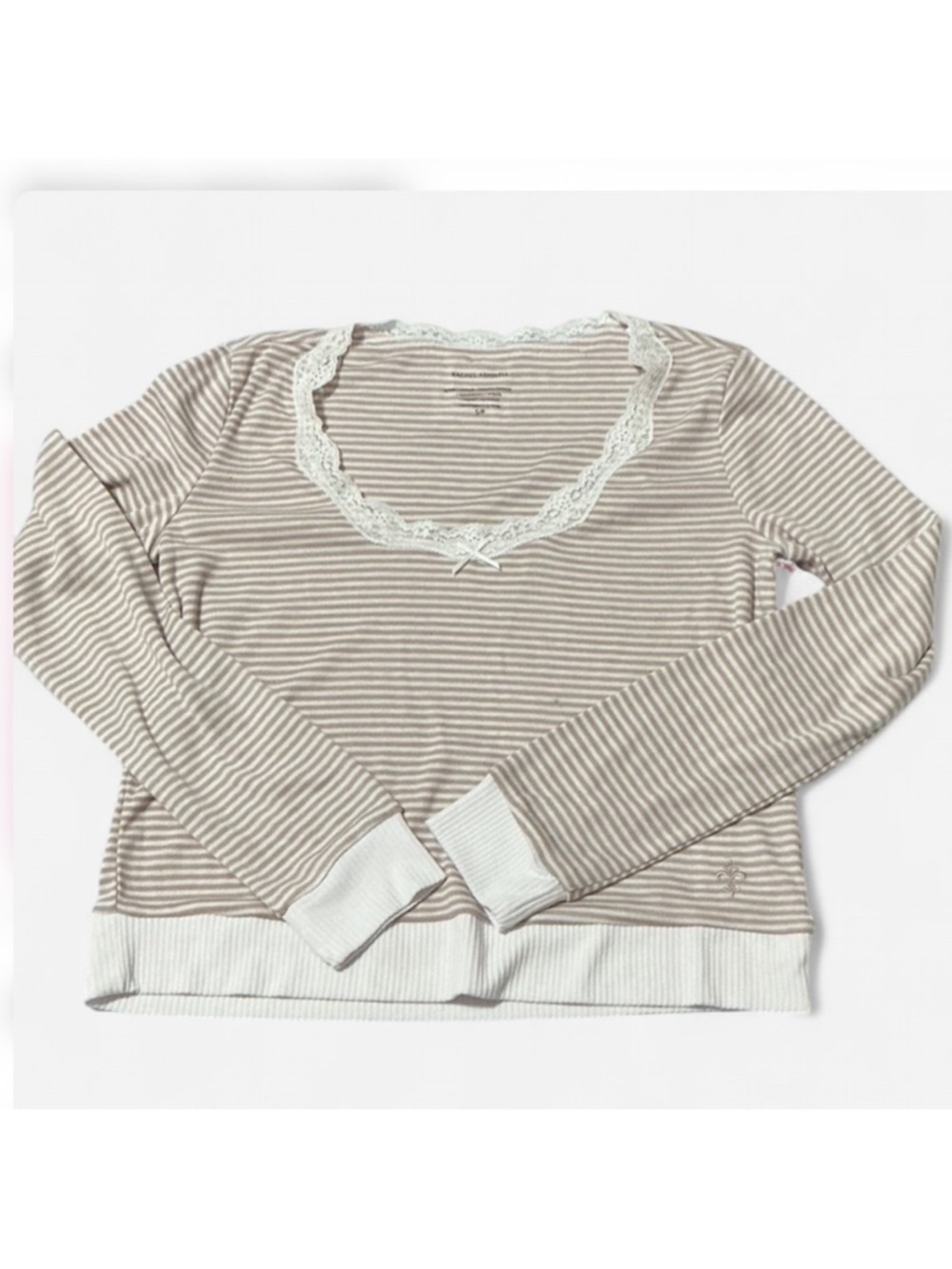 Lace-Trimmed Striped Long Sleeve Top Size Small NWT